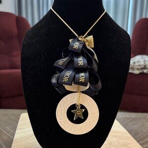 Dior Black and Gold Ribbon Ornament With Dior Box & Bag